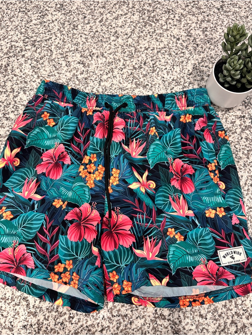 Tropical Floral Swim Shorts - Navy, Teal & Coral